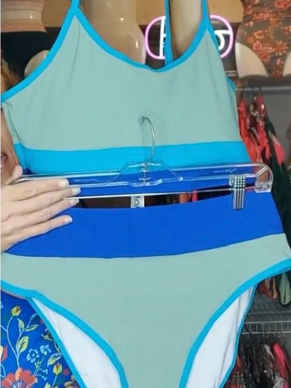 Kids Two-Piece Swimsuit in Mint and Blue - Comfortable Active Fit